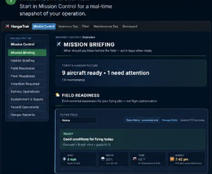 Mission Control Overview — HangarTrak screenshot